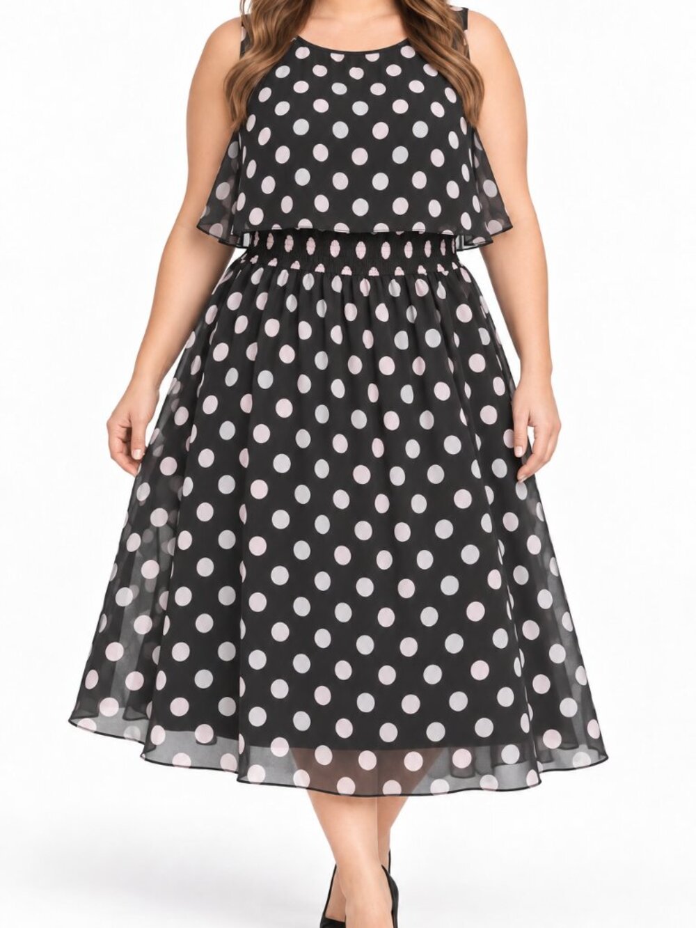 Robert Louis Women’s Size XL Polka Dot Chiffon Fit & Flare Midi Dress NWT